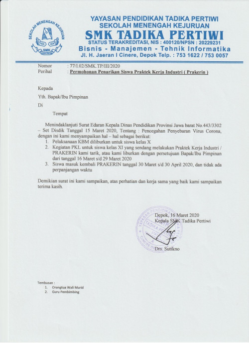 Pemberitahuan Penarikan Siswa PKL